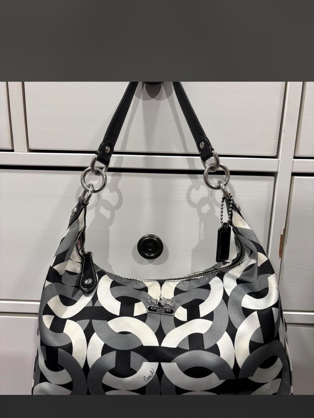 Coach Black and White Interlocking Signature Hobo Shoulder Bag